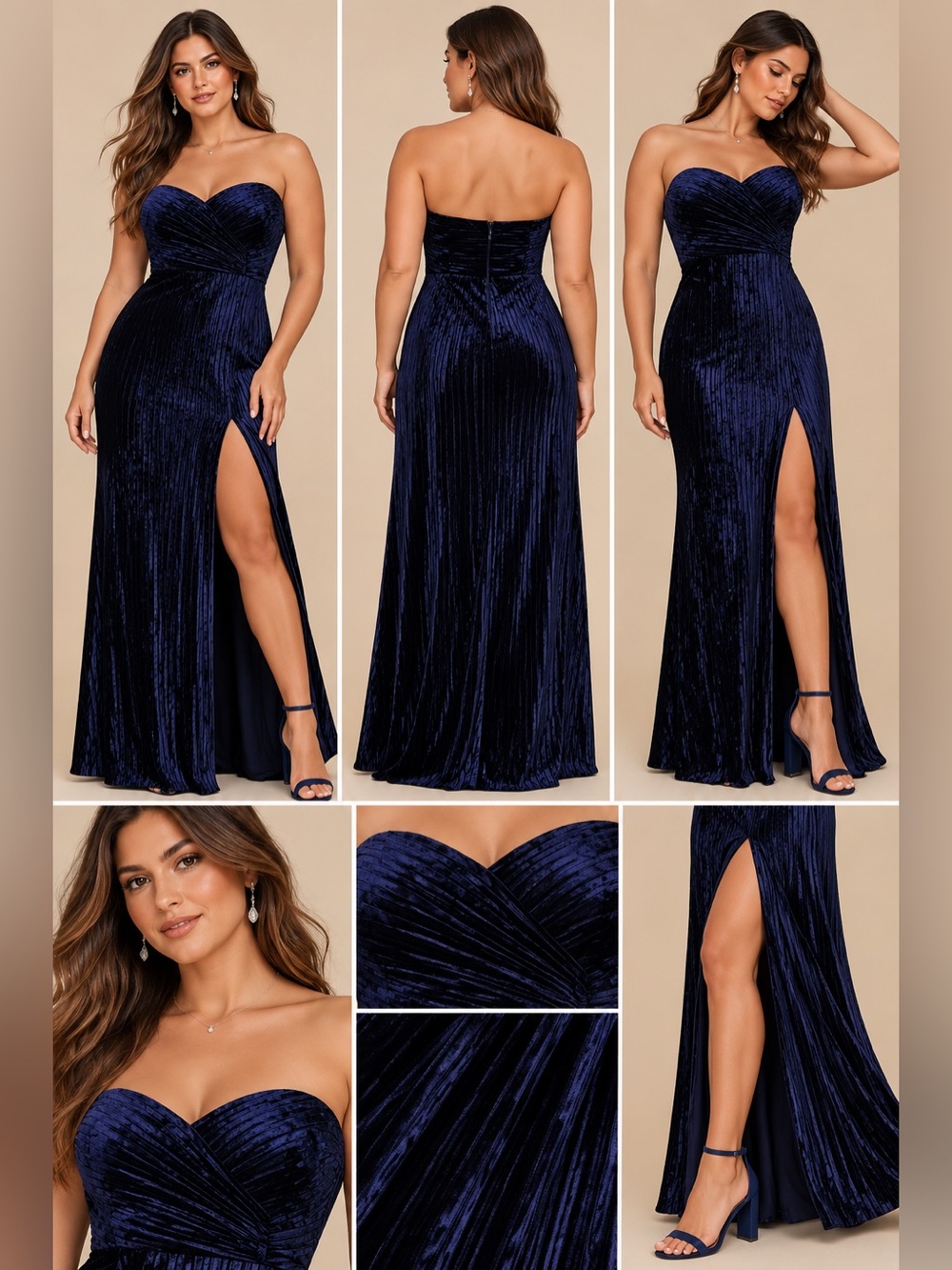 Lulus Classy Sensation Navy Velvet Strapless Maxi Dress Large